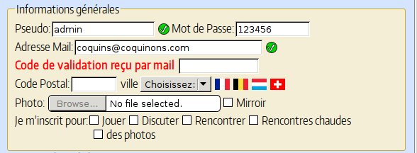 informations générales du formulaires d'enregistrement sur coquinons.com 