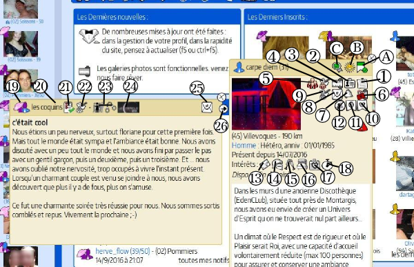 Petite présentation d'une fiche de membre sur coquinons.com avec l'explication de tous les pictogrammes